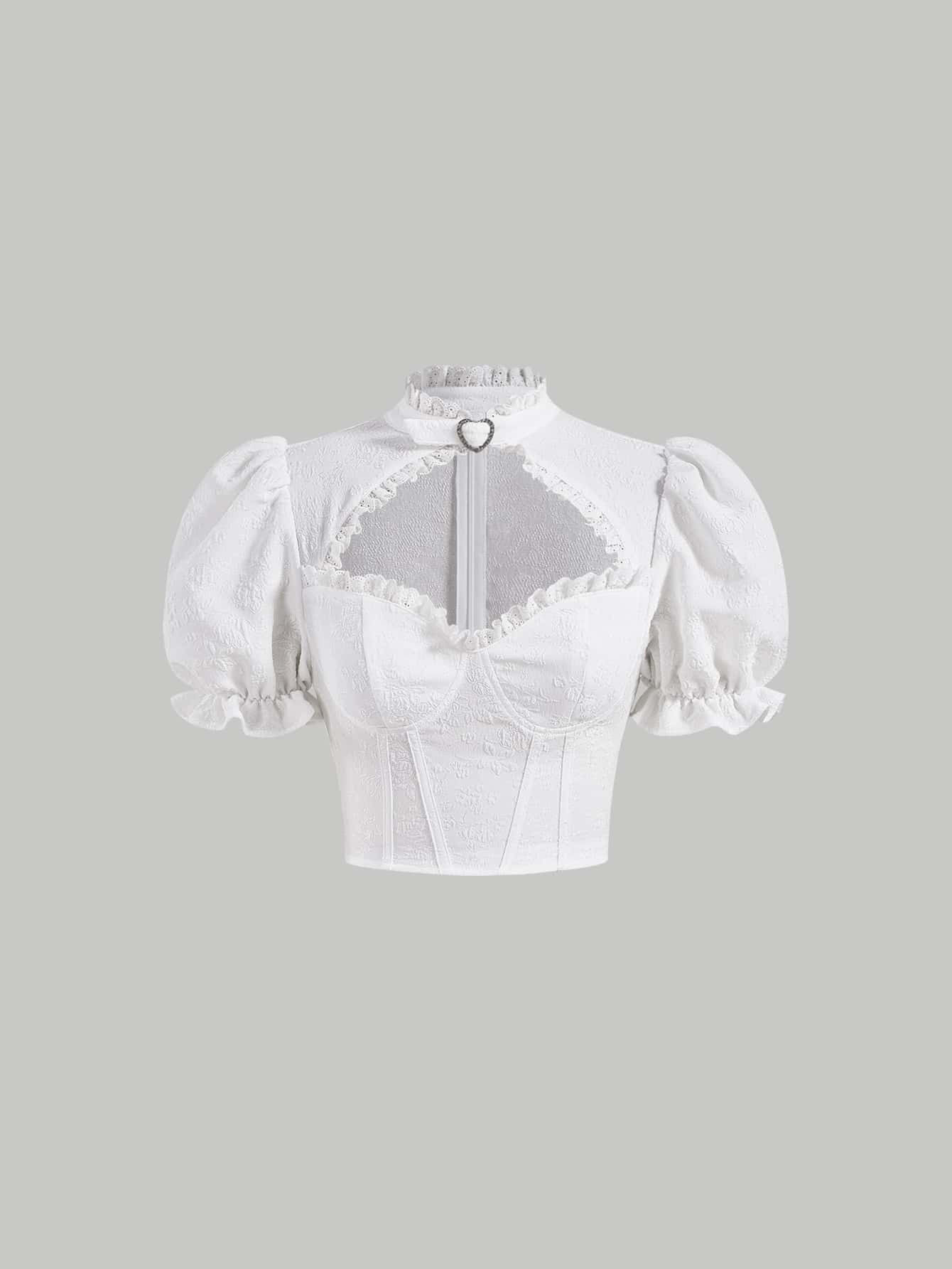 SHEIN MOD Frill Trim Puff Sleeve Cut Out Crop Blouse
       
              
              13.00... | SHEIN