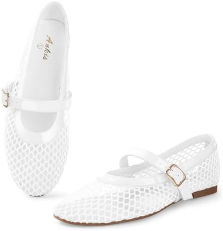 Ankis Mesh Ballet Flats for Women, Black Mesh Flats Buckle Strap Mary Jane Ballerina Flats Women'... | Amazon (US)