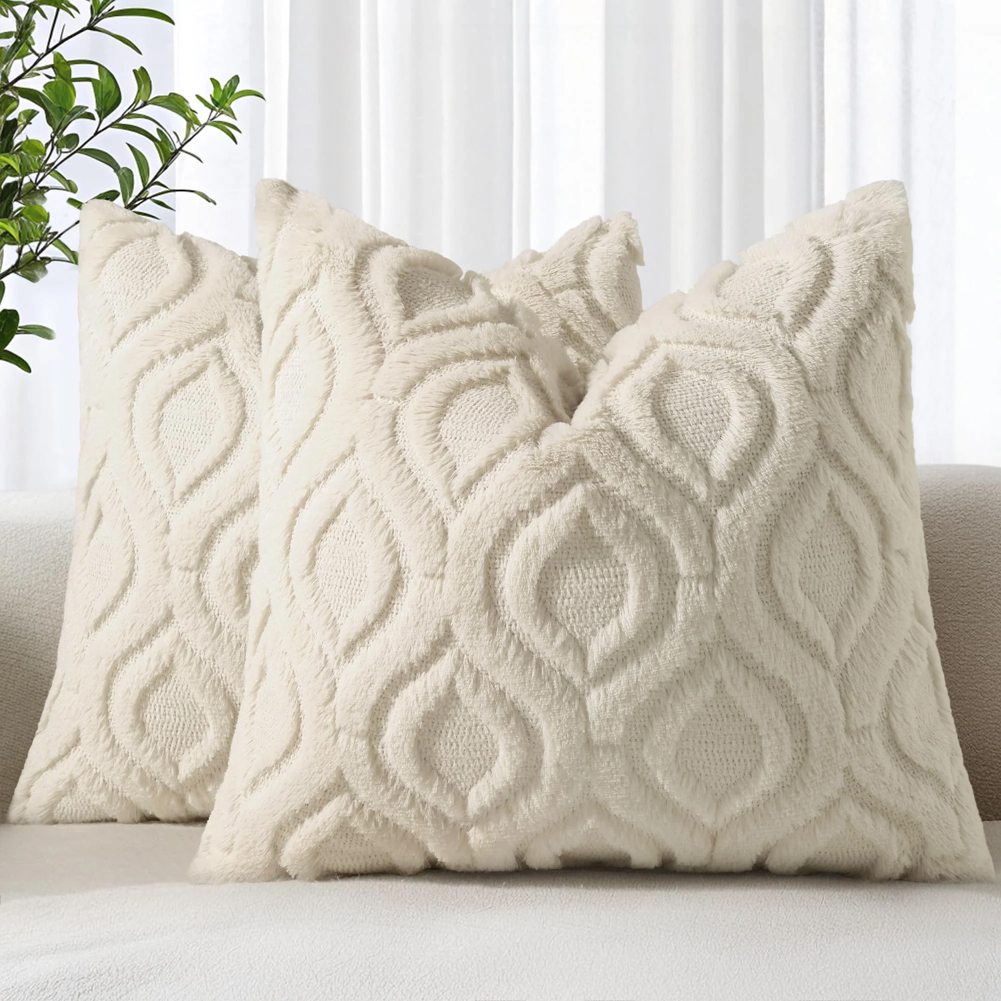 decorUhome Pack of 2 Throw Pillow Covers 18x18 Soft Plush Faux Wool Couch Pillow Covers Beige (Pillow Cover Only No Inserts Included) | Walmart (US)