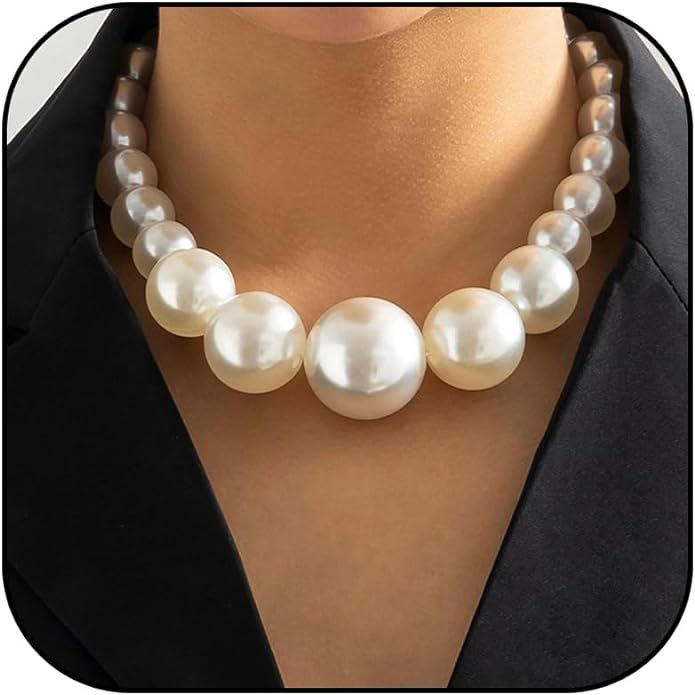 Dcfywl731 Chunky Pearl Necklace for Women Vintage Pearl Necklace and Earring Set Retro Choker Nec... | Amazon (US)