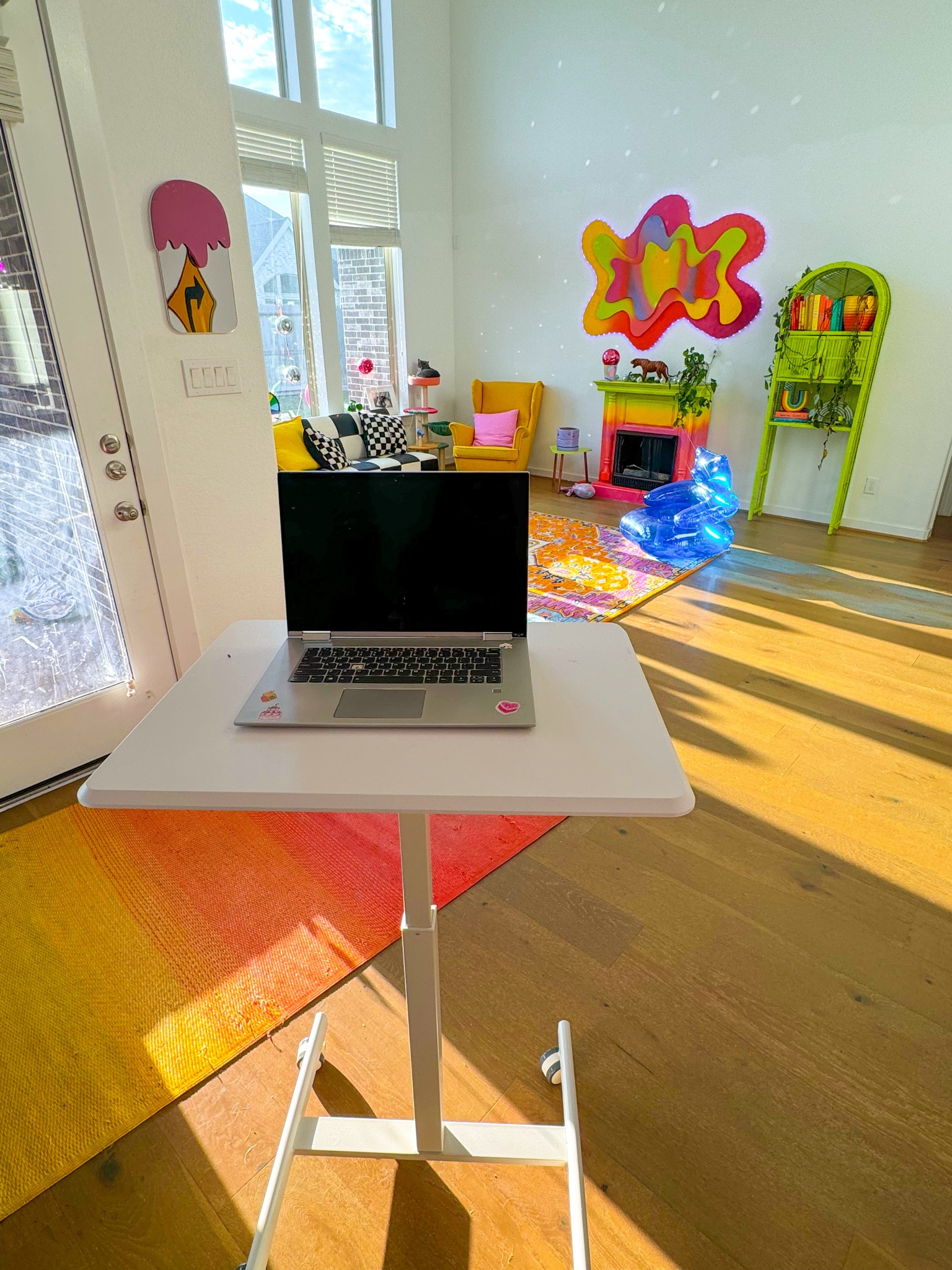 Me 🤝 this rolling desk 🤣🤣 Seriously though, I use this ALLLL the time & it makes my life so much easier! An adjustable height, I can move it to every room in my house- I use this desk EVERYDAY!!🤩💞