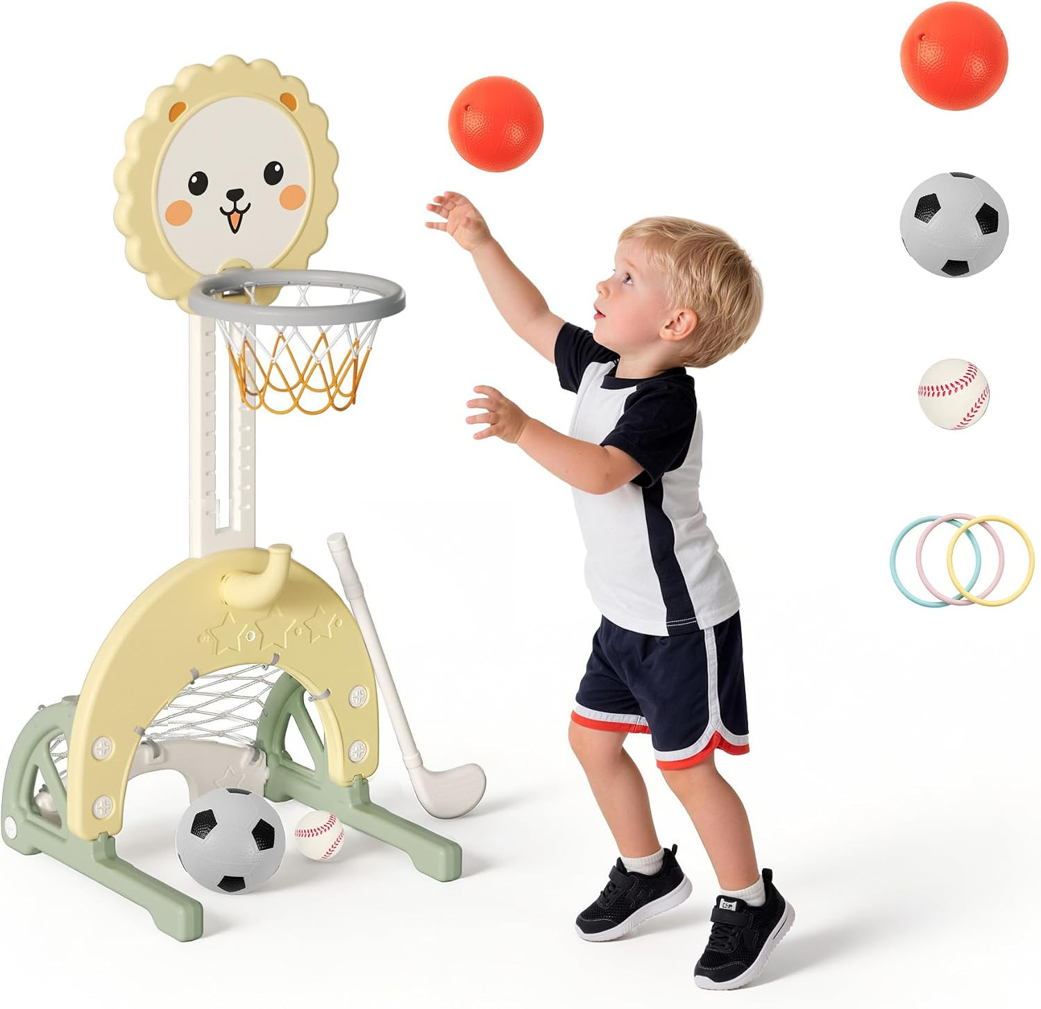 3-in-1 Kids Basketball Hoop - Adjustable Height with Football Goal and Ring Throw, Mini Basketball Hoop, Indoor and Outdoor, for Toddlers, Green | Amazon (UK)