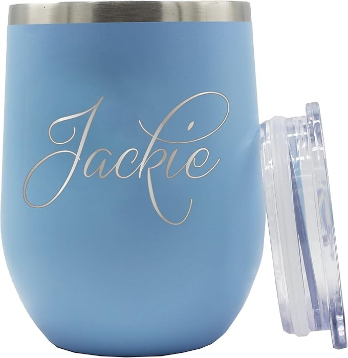 Personalized 12 oz Insulated Stemless Wine Tumbler - Custom Engraved and Monogrammed (Carolina Bl... | Amazon (US)