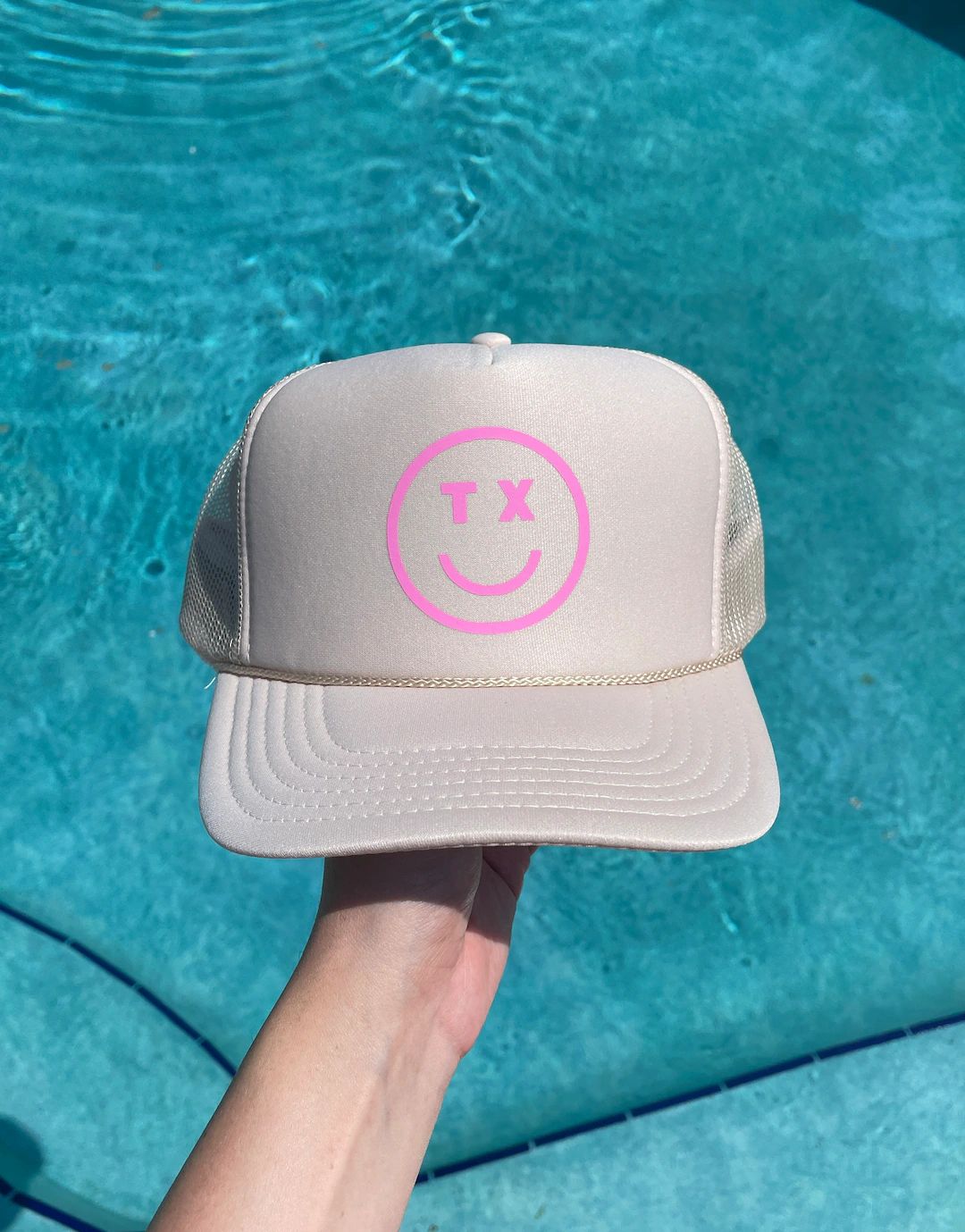 TX Smiley Trucker Hat Tan/pink Texas Trucker Hat Smiley Face Trucker Hat - Etsy | Etsy (US)