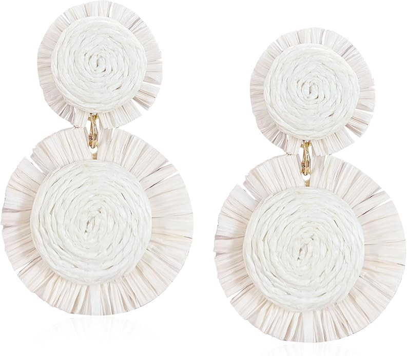 Rattan Stud Earrings for Women Handmade Lightweight Wicker Statement Straw Drop Dangle Earring | Amazon (US)