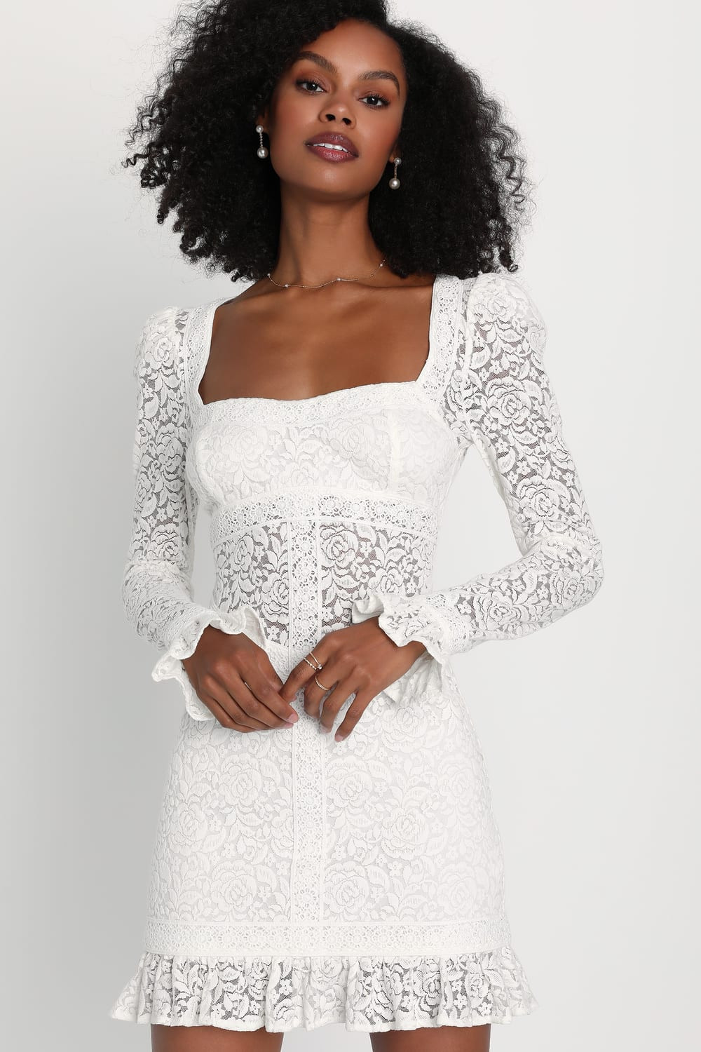 Quite a Delight White Lace Backless Long Sleeve Mini Dress | Lulus (US)