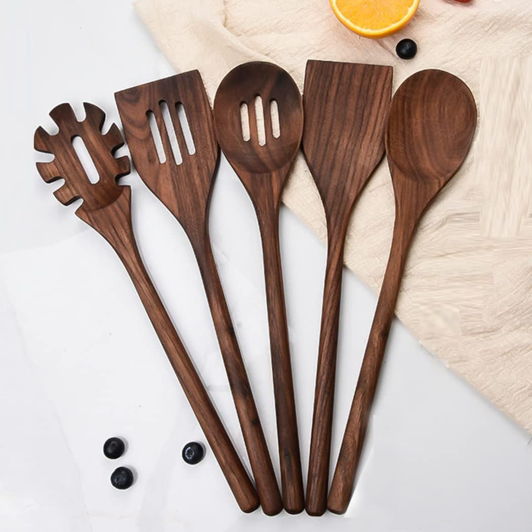 Wooden Kitchen Utensils Set,5 PCS Black Walnut wood cooking utensils,Handmade wooden utensils for... | Amazon (US)