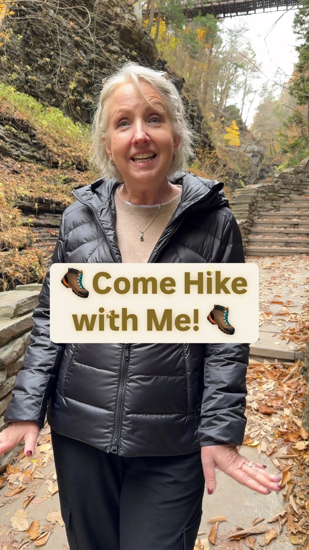 We’ve had the best time visiting the Finger Lakes area of New York this week. We finished our vacation with a hike along the Gorge Trail in Watkins Glen state park. But I also needed to be dressed comfortably for a 9-hour drive home! Here’s what I wore. I am wearing my true size medium in the Eileen Fisher pants (even though I usually size down with this brand and might could have here, too - they’re roomy on me. I sized up in the Quince cashmere sweater for a roomier fit so I could layer a tee underneath. My hiking shoes are great! So comfortable  

#LTKTravel #LTKMidsize #LTKVideo