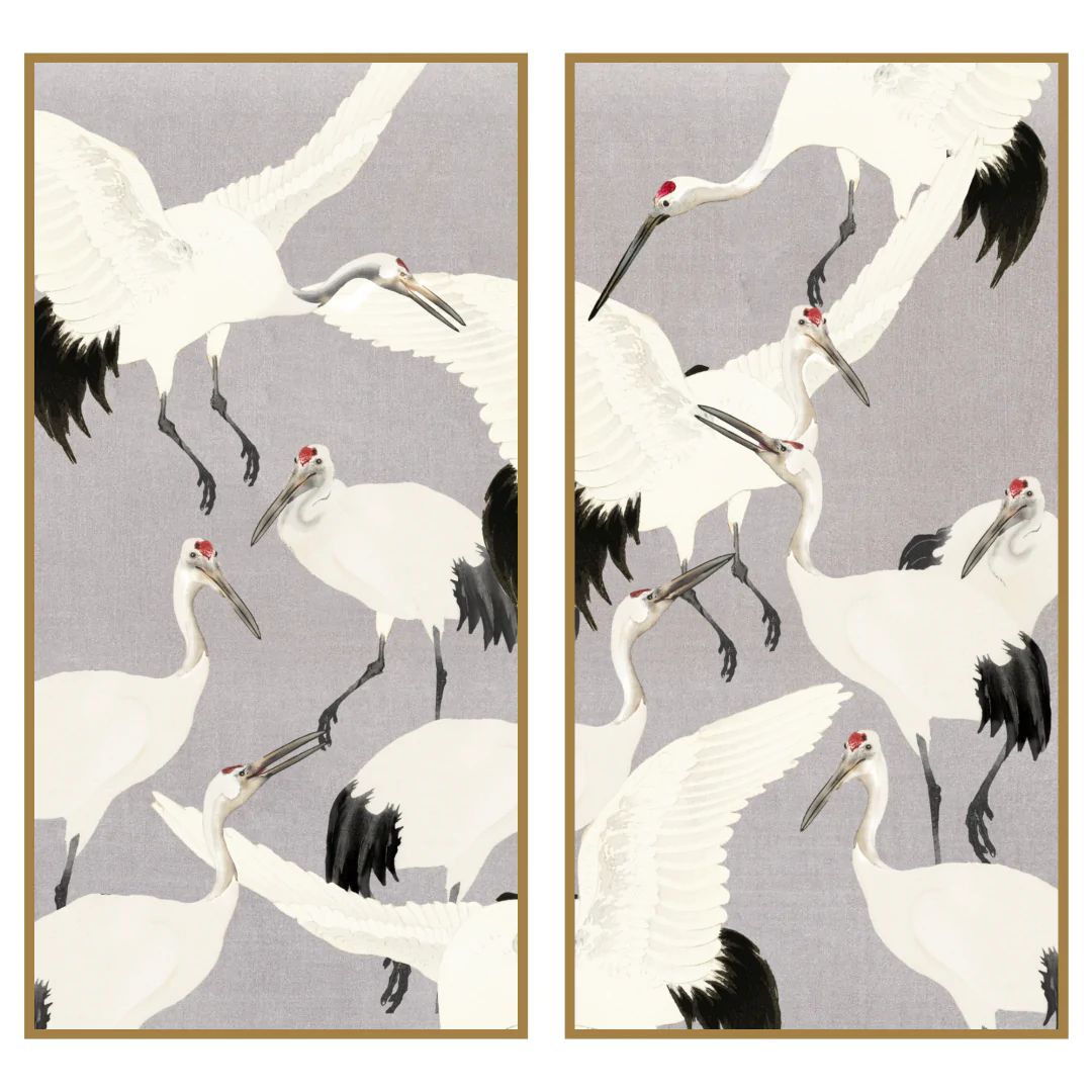 Dancing Heron Panel Pair | Urban Garden Prints