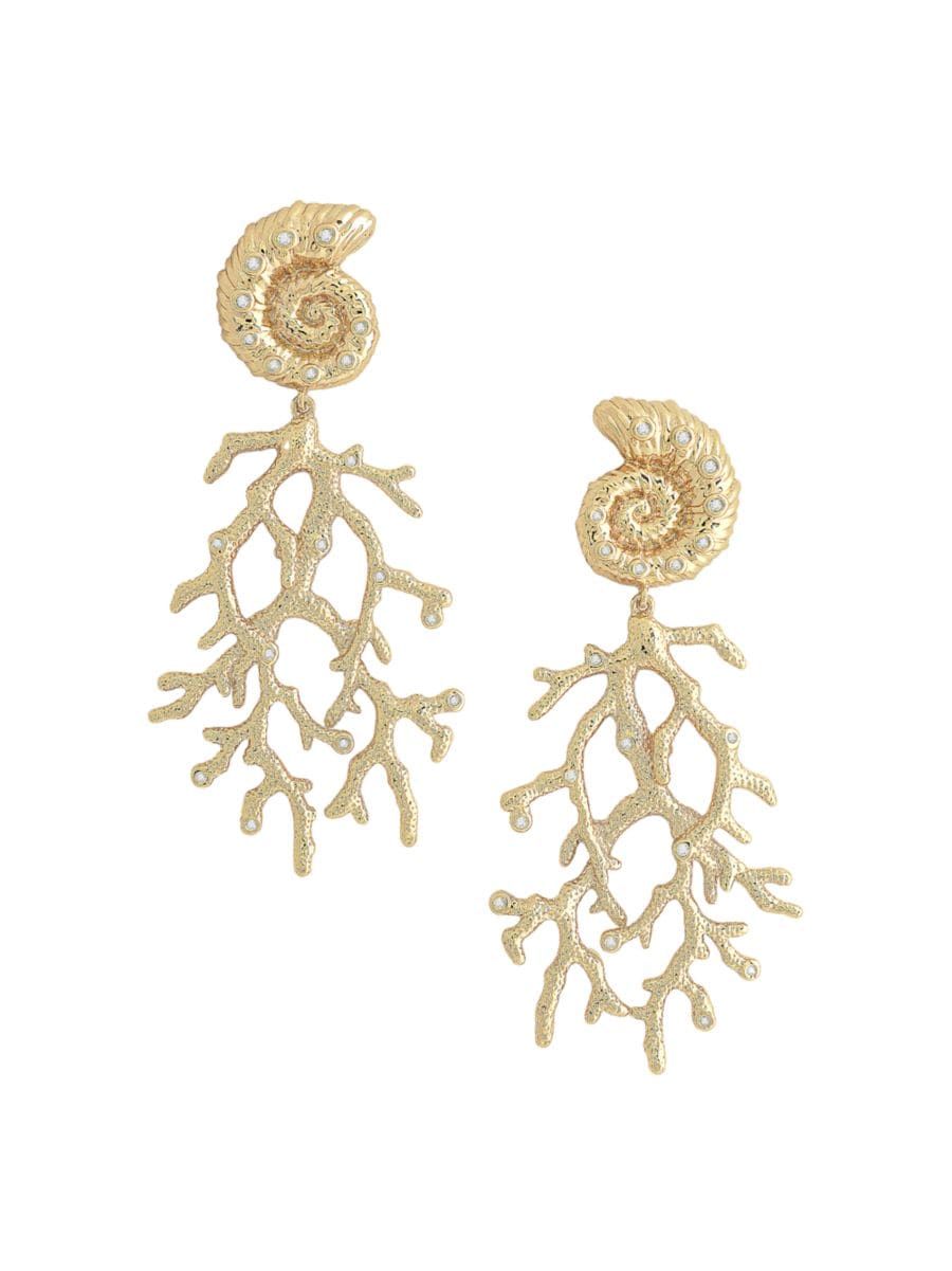Ocean Shell With Coral 18K-Gold-Plated & Cubic Zirconia Drop Earrings | Saks Fifth Avenue