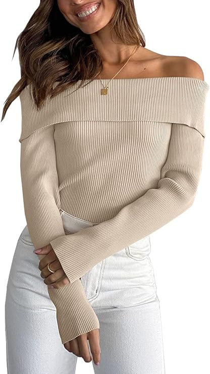 LILLUSORY Womens Off Shoulder Sweaters Fall Cold Shoulder Long Sleeve 2022 Casual Ribbed Knit Pul... | Amazon (US)