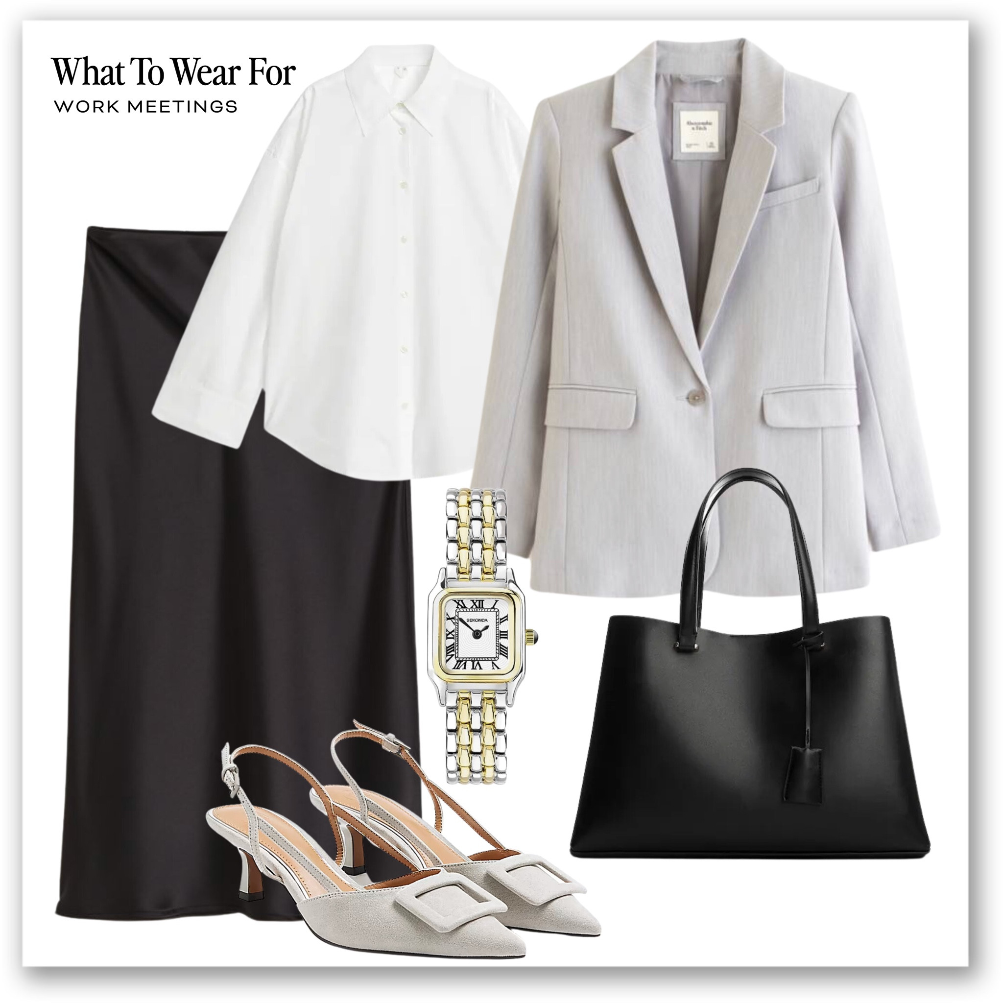 Office outfit inspo 

Black satin midi, white shirt, grey blazer, tote bag, sling back heels, Amazon fashion, Abercrombie, arket 

#LTKeurope #LTKworkwear #LTKstyletip