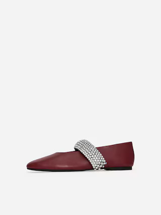 Rhinestone Leather Flats – Burgundy – Women – ARKET GB | Arket UK