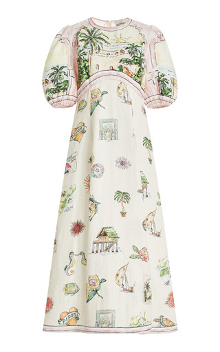 Sunset Puff-Sleeve Linen Midi Dress | Moda Operandi (Global)