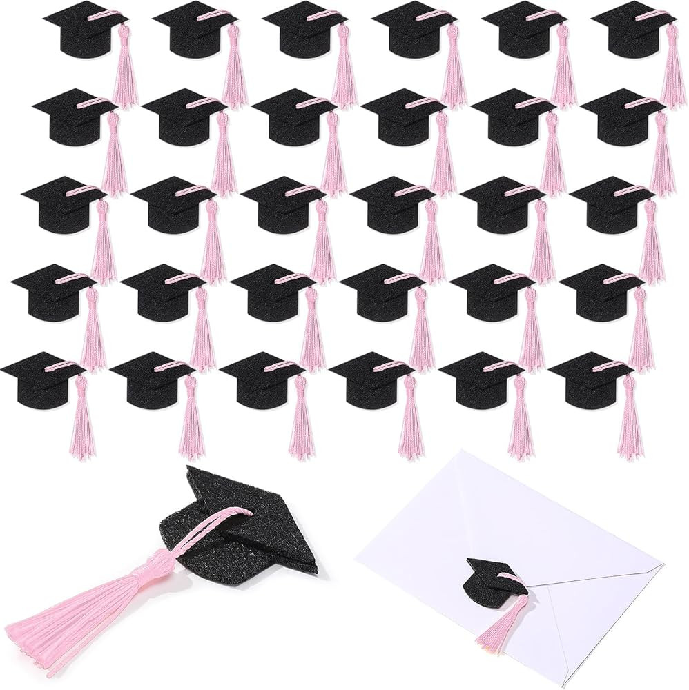 30pcs Graduation Cap Stickers Black Felt Hat with Tassel Sealing Labels Grad Party Favor Stickers... | Amazon (US)