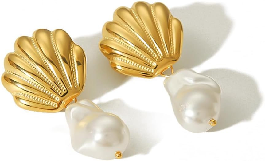 Gold Shell Drop Earrings for Women Seashell Dangle Earrings Ocean Beach Earrings Summer Jewelry | Amazon (US)