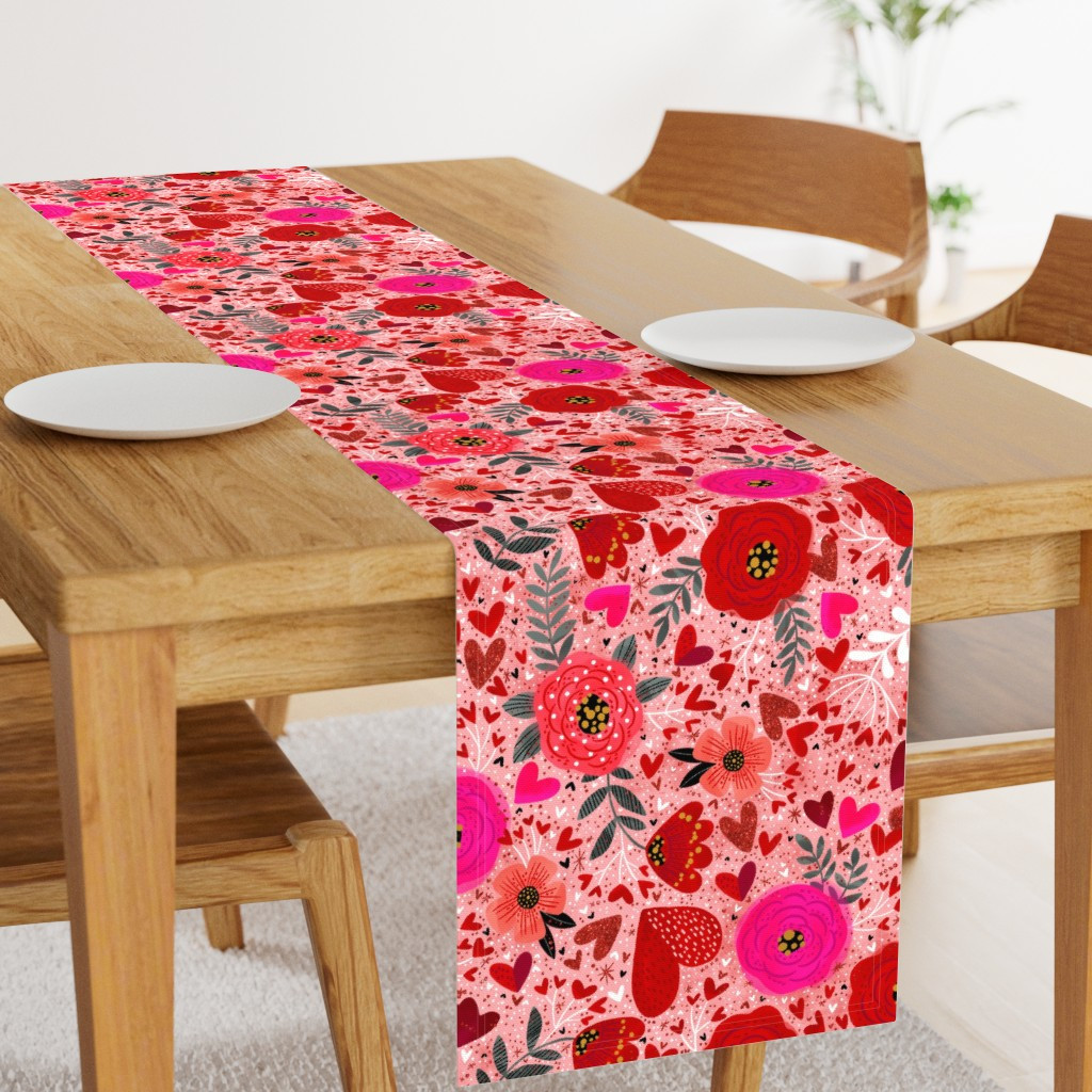 Table Runner in Hearts n Flowers | Spoonflower