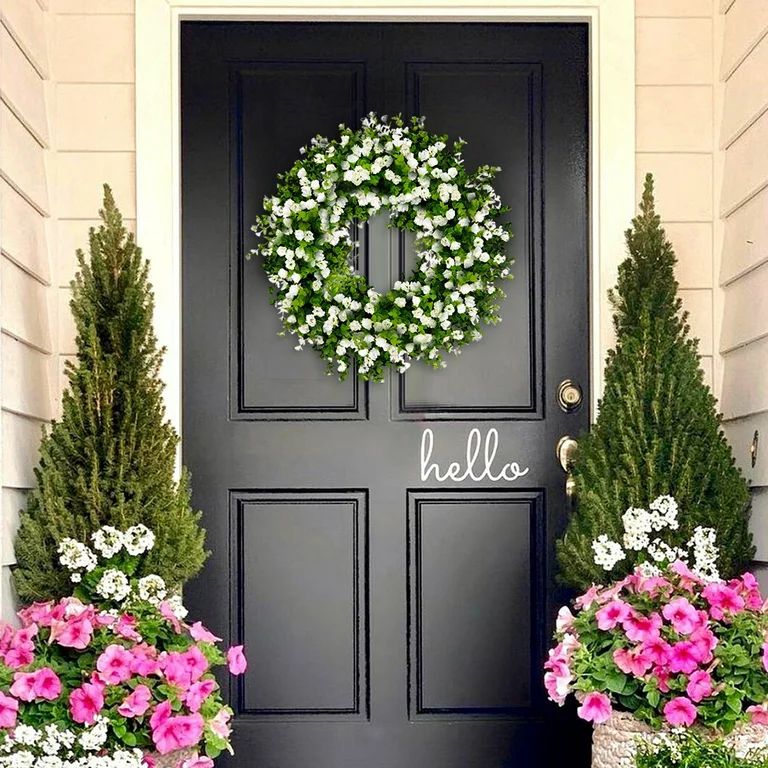 Green Wreath for Front Door Wreath Welcome Sign for Spring Summer Wreath, Home Porch Farmhouse Do... | Walmart (US)