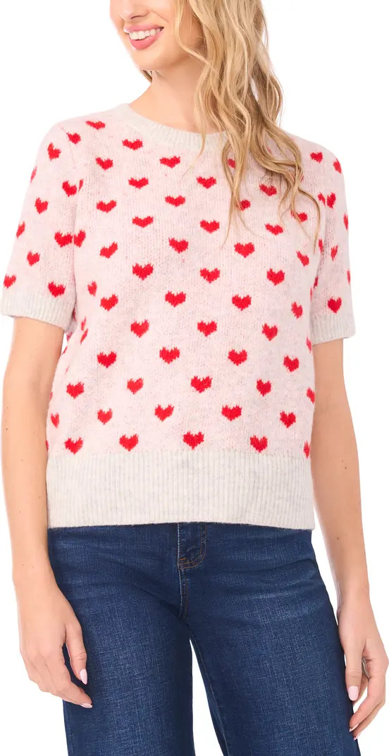 CeCe Heart Short Sleeve Crewneck Sweater | Nordstrom | Nordstrom
