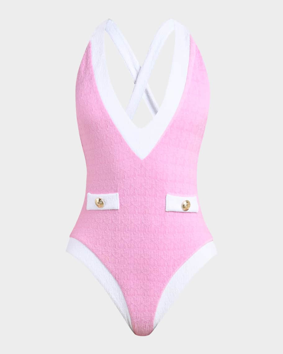 L'AGENCE Colorblock Chic Lisa Plunge One-Piece Swimsuit | Neiman Marcus