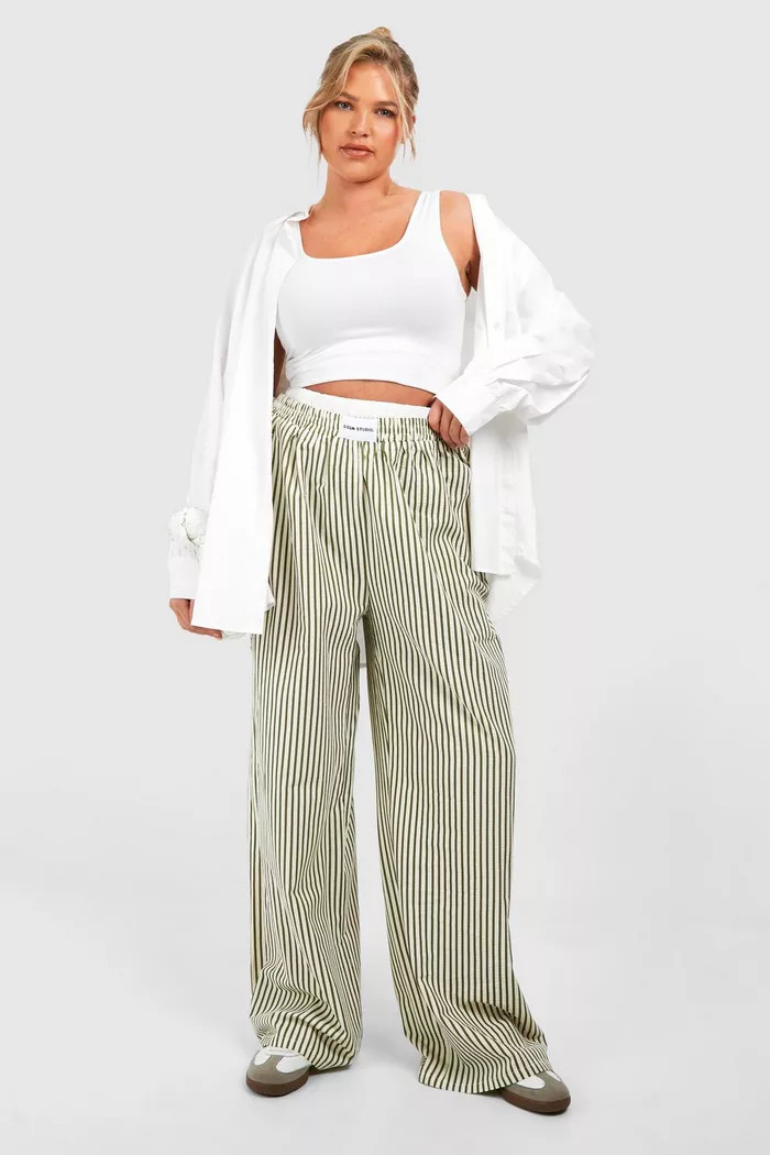 Plus Contrast Dsgn Waistband Detail Stripe Trousers | Boohoo.com (UK & IE)