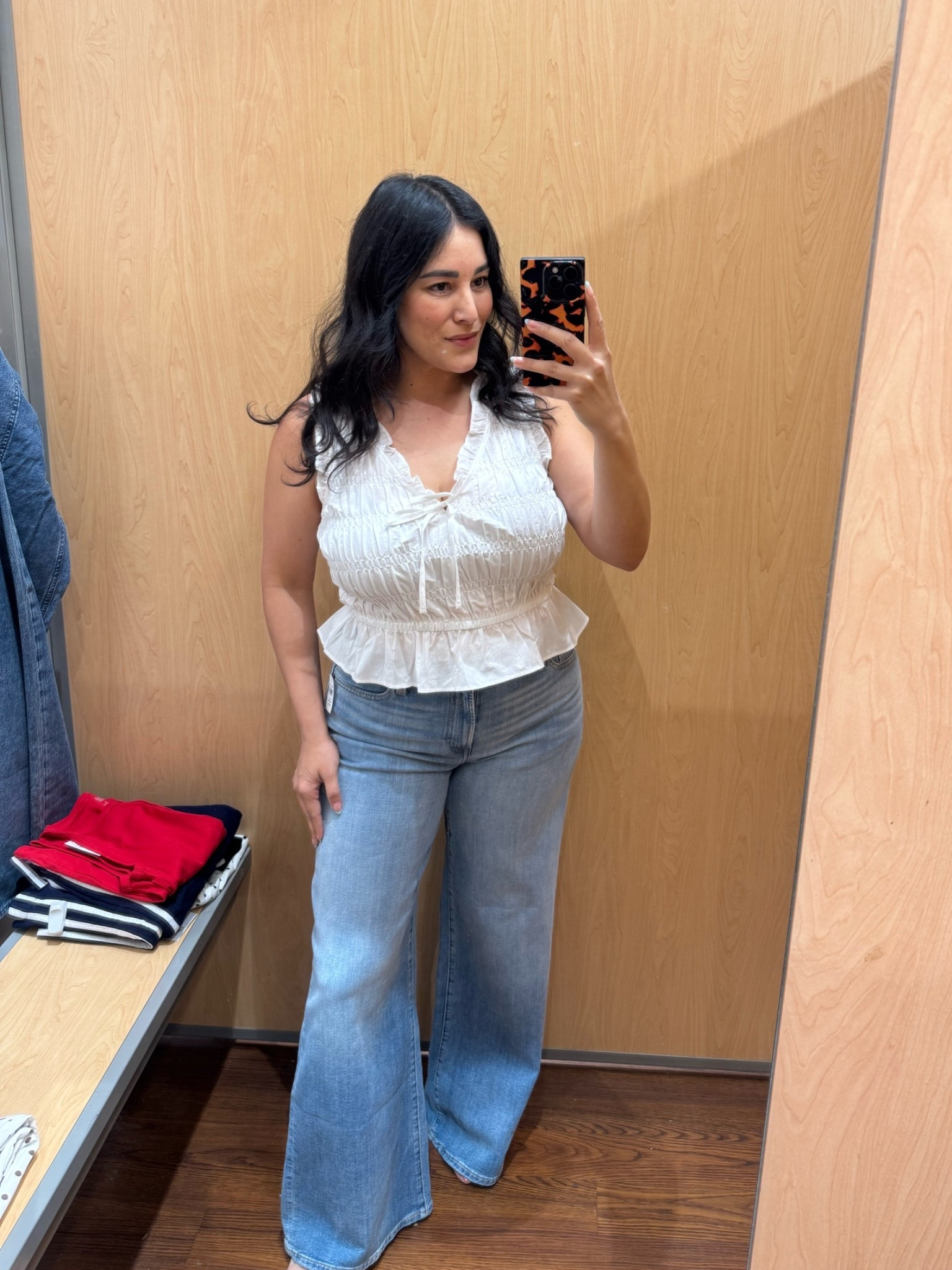 A feminine white peplum top and wide leg jeans will always have my heart. The perfect mix of pretty and casual.

Sizing Deets👇🏽
Top // M
Jeans // 10

#LTKootd #LTKOver40