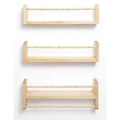 Floating Shelves For Wall, Set Of 3 Book Shelves Natural Wood Wall Mounted Organizer With Towel Bar Hanging Bookshelves Nursery Decor | Wayfair North America