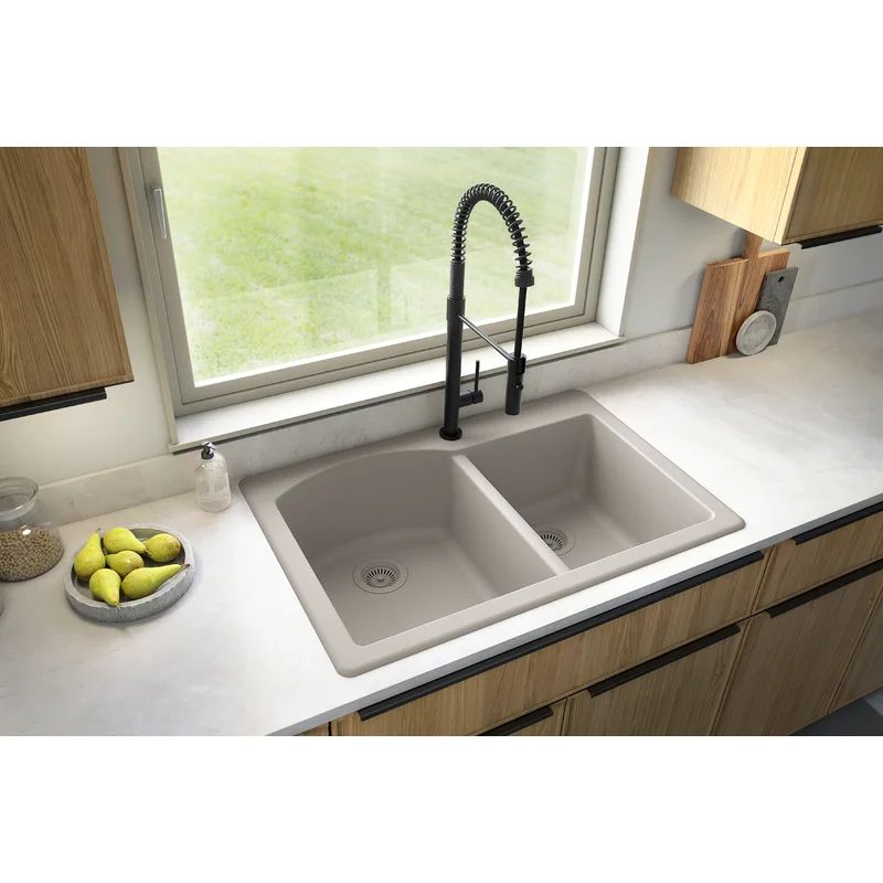 QT-610-CN Quartz 33" X 22" Double Basin Drop-In Kitchen Sink | Wayfair North America