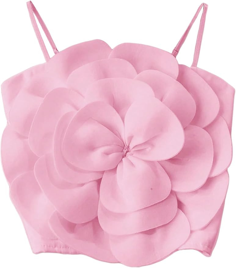 OYOANGLE Women's 3D Floral Cami Crop Tops Sleeveless Backless Summer Going Out Tops Vacation Part... | Amazon (US)