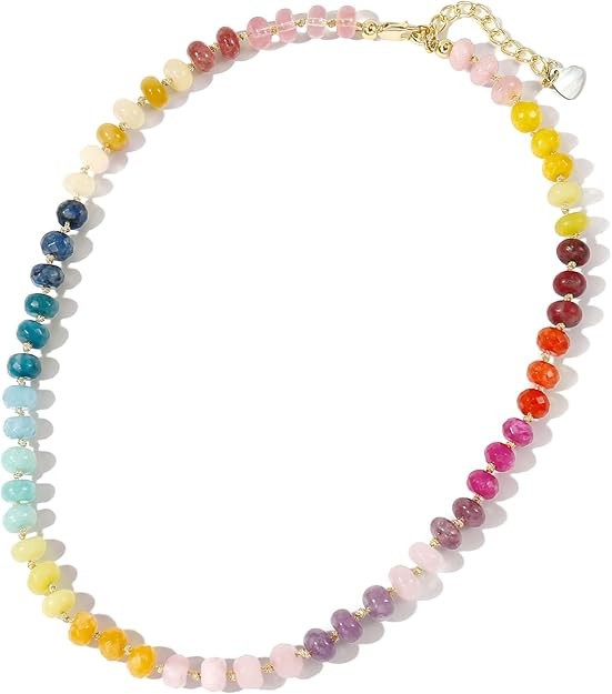 Gemstone Beaded Necklace for Women Colorful Natural Stone Freshwater Pearl Surfer Beach Rainbow N... | Amazon (US)