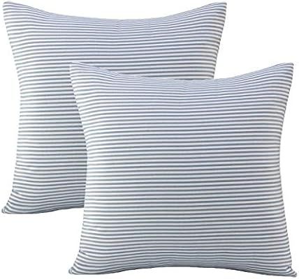 cygnus Pack of 2 Stripe Pillow Covers,18x18 inches Blue Ticking Square Farmhouse Throw Pillow Cov... | Amazon (US)
