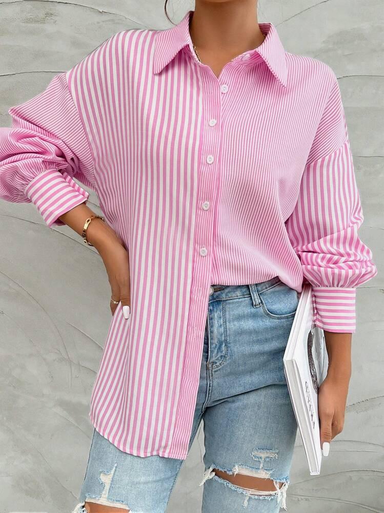 EMERY ROSE Women's Casual Striped Drop-Shoulder Casual Long Sleeve Shirt, Spring/Summer,Long Sleeve Tops Fall Cloth For Women | SHEIN