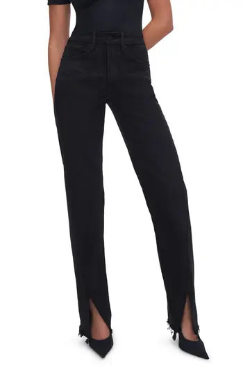 Good American Good Boy Twisted Slit Raw Hem Jeans in Black318 at Nordstrom Rack | Nordstrom Rack