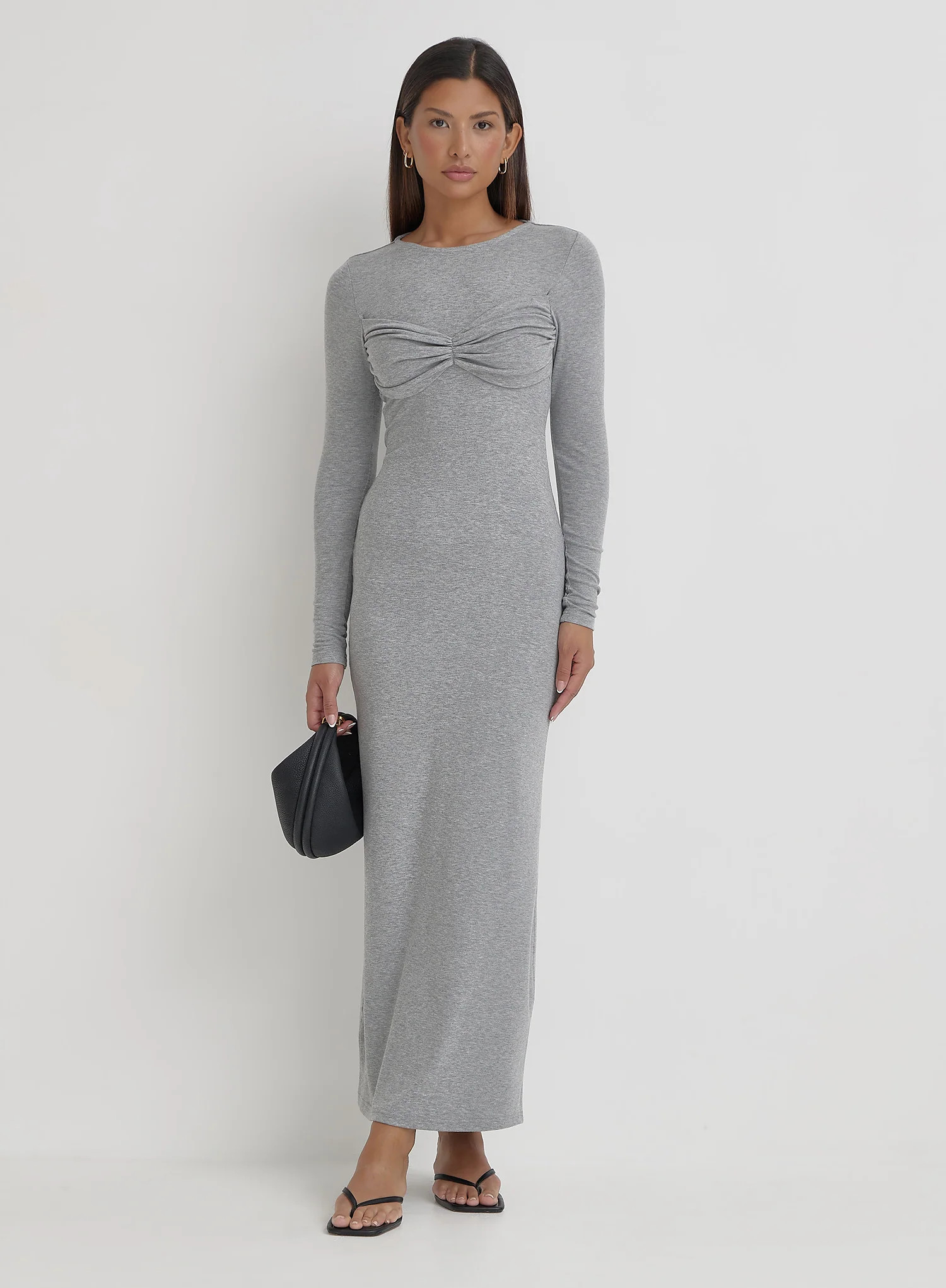 Grey Bust Detail Maxi Dress- Zofia | 4th & Reckless