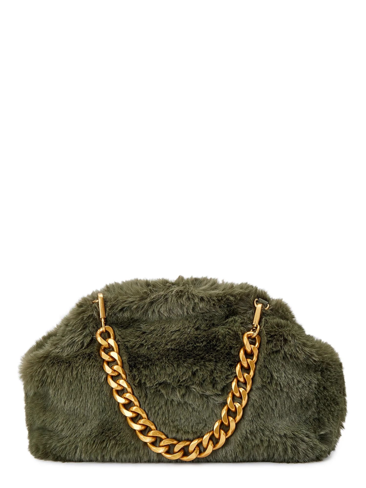 Scoop Women's Faux Fur Clutch with Chain Handle Green - Walmart.com | Walmart (US)