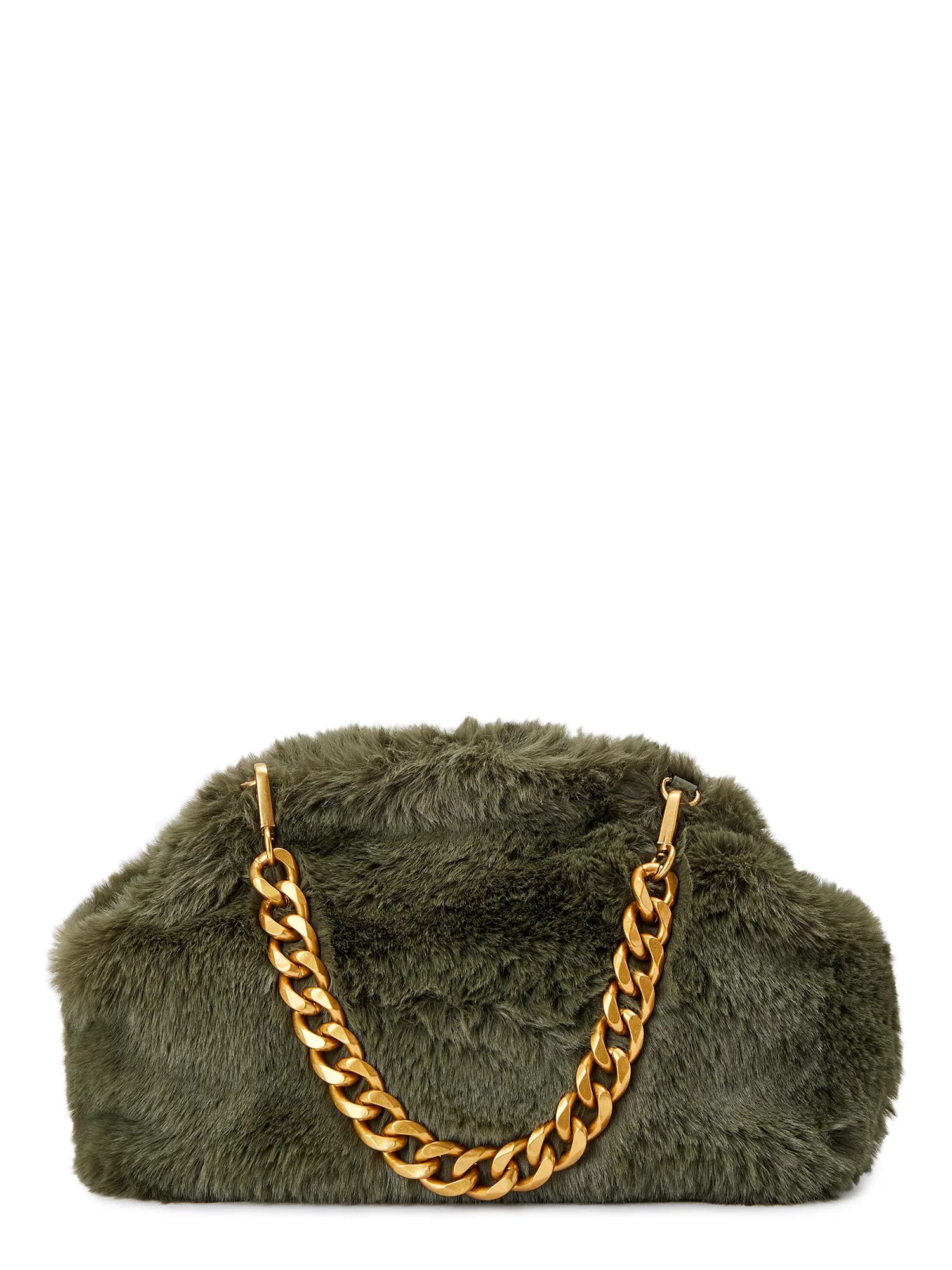 Scoop Women's Faux Fur Clutch with Chain Handle Green | Walmart (US)