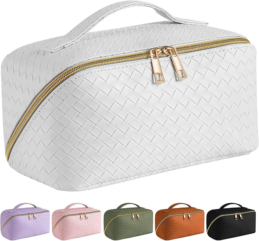 Large Capacity Travel Cosmetic Bag, Multifunctional Storage Makeup Bag Woven Leather Makeup Bag, ... | Amazon (CA)