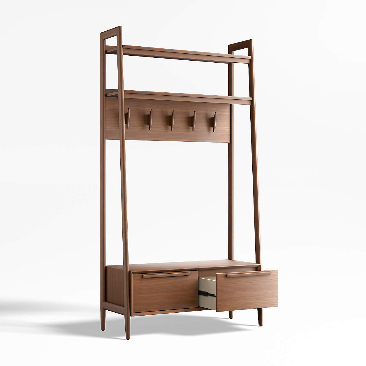 Tate 44" Walnut Wood Hall Tree with Bench and Shoe Storage + Reviews | Crate & Barrel | Crate & Barrel
