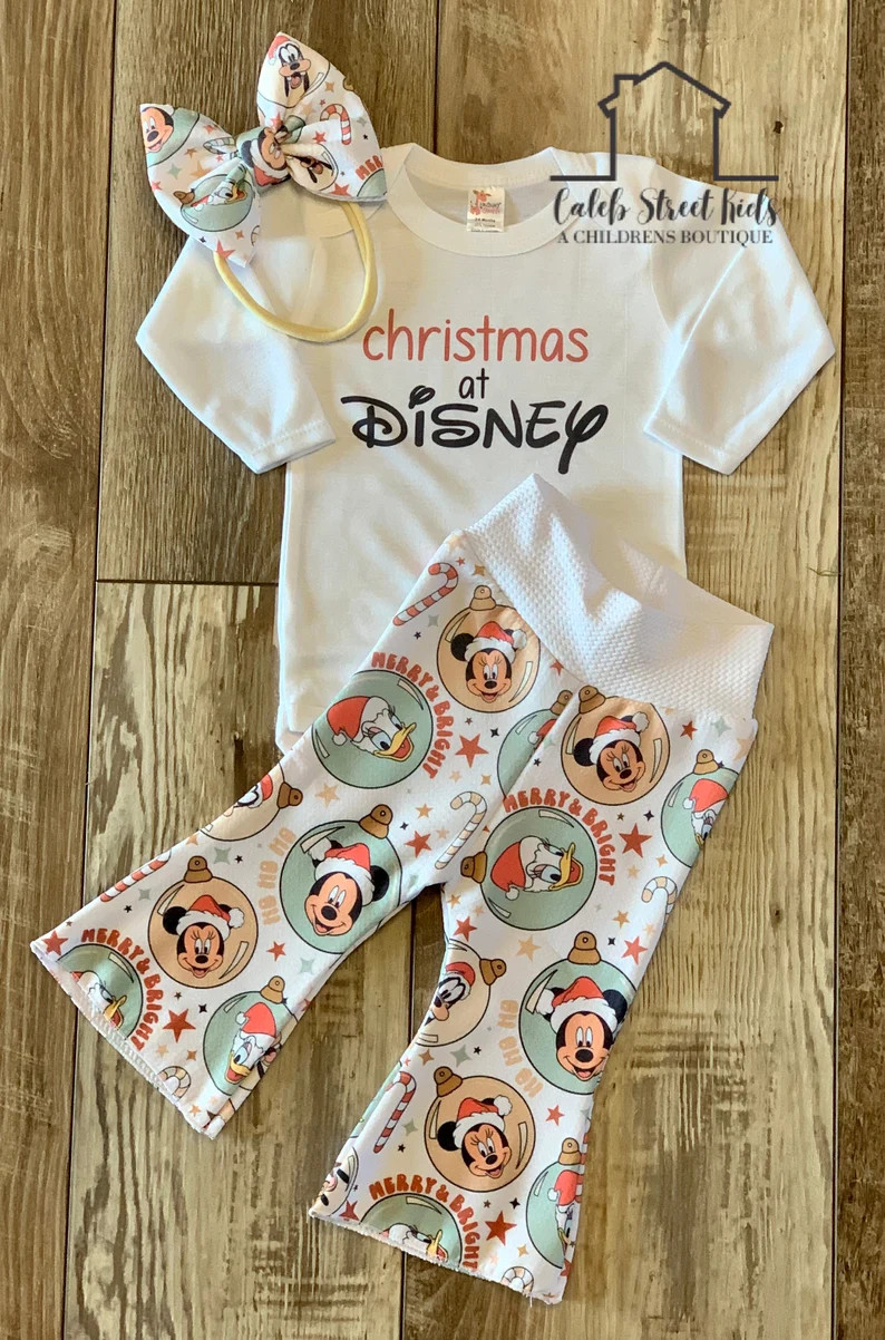Christmas at Disney Baby Bell Set / Christmas Outfit / Baby Christmas Pants / Baby Christmas Body... | Etsy (US)