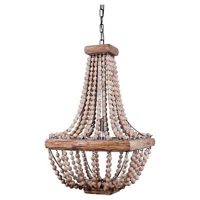 Wood/Metal Framed Chandelier with Wood Bead Draping Cream - 3R Studios | Target