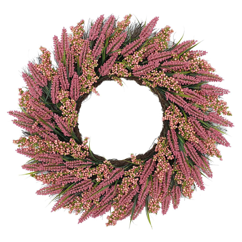 Pink Heather & Orange Berry Floral Wreath, 28" | At Home