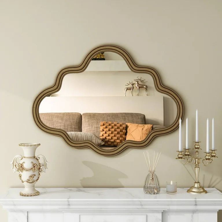 Antique Gold Irregular Mirror for Wall Asymmetrical Cloud Wall Mirror Wave Shaped Wall-Mounted Mi... | Walmart (US)