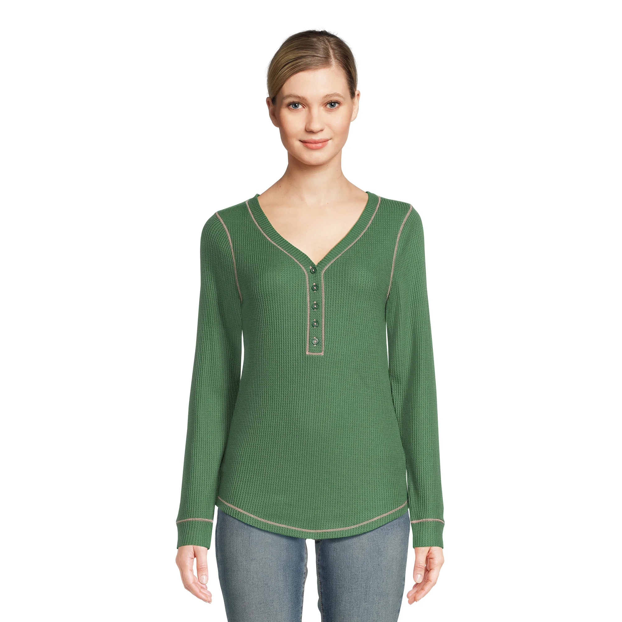 Time and Tru Women's Long Sleeve Henley Top | Walmart (US)