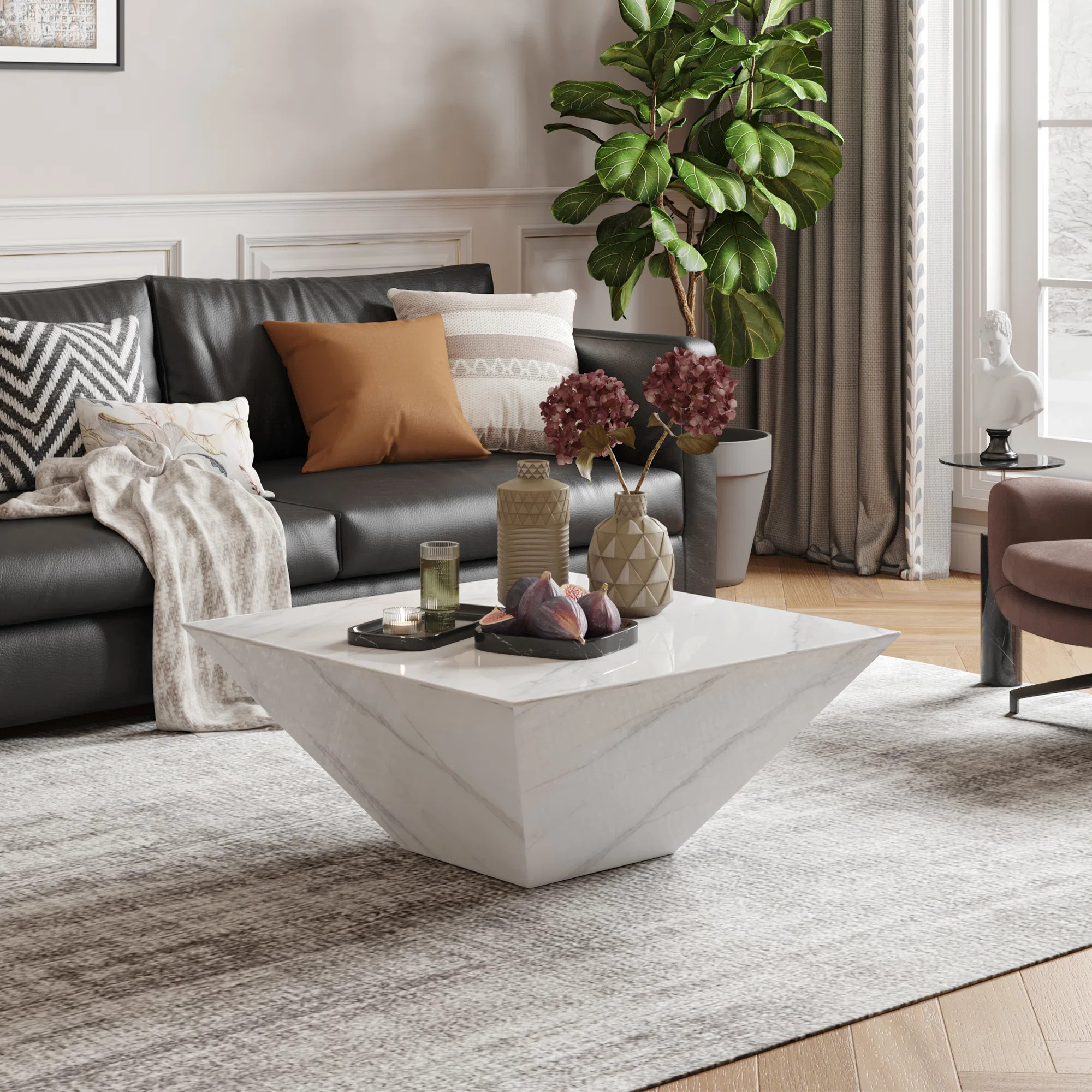Dainera Modern Drum Coffee Table, Trapezoid Faux Marble Coffee Table, Fully-Assembled | Wayfair North America