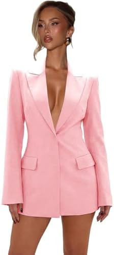 Satin Bridesmaid Blazer for Women Peak Lapel Sexy Elegant Blazer Dress Work Office Long Sleeve Ja... | Amazon (US)