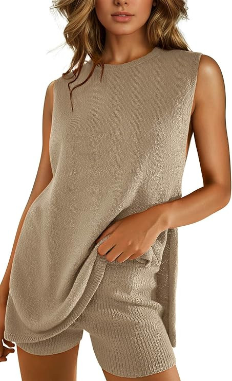 Imily Bela Womens Summer Sweater Sets Sleeveless Knit Tank Tops Matching Shorts 2 Piece Beach Vac... | Amazon (US)