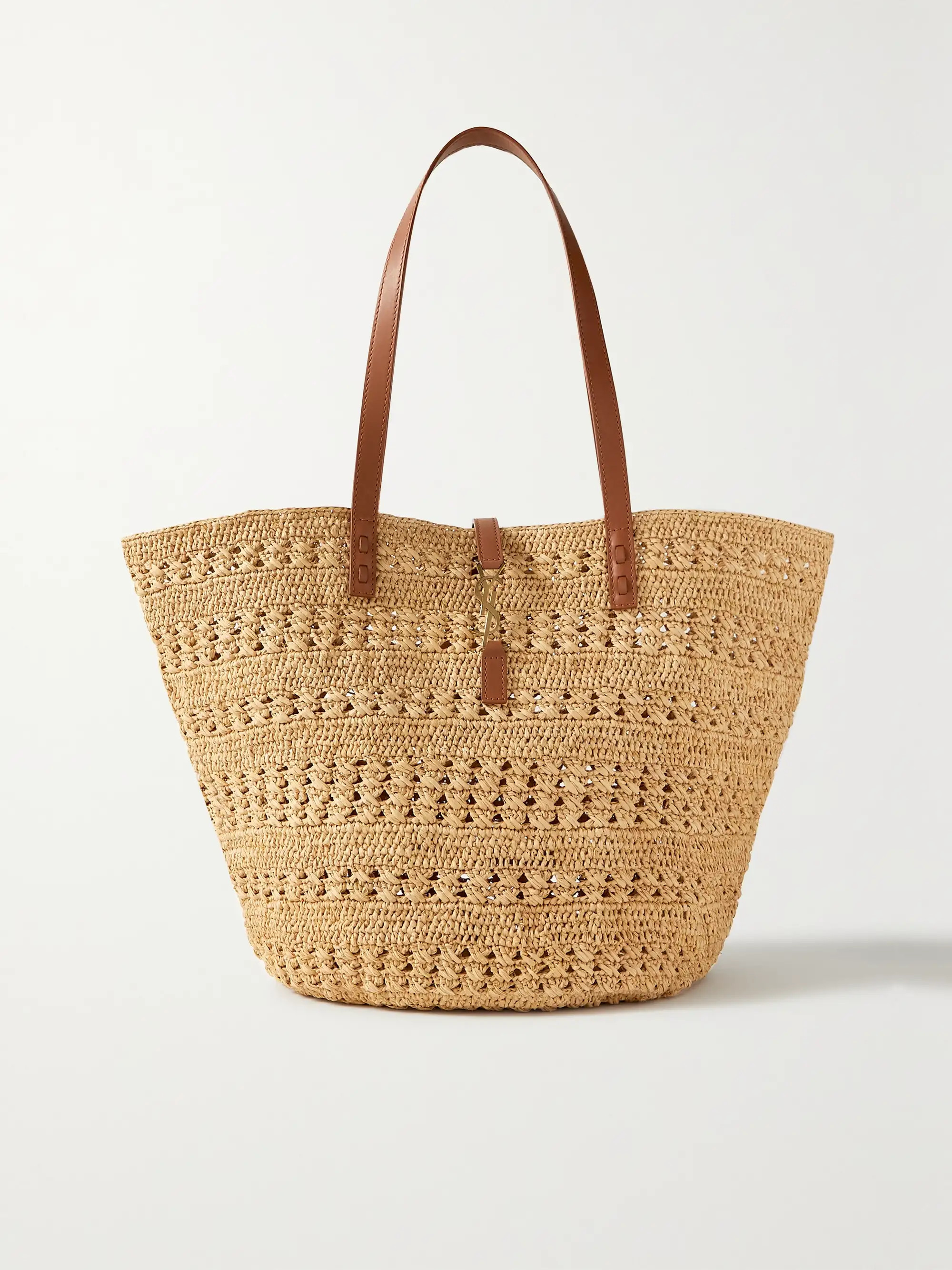 Panier medium leather-trimmed raffia tote | NET-A-PORTER (UK & EU)