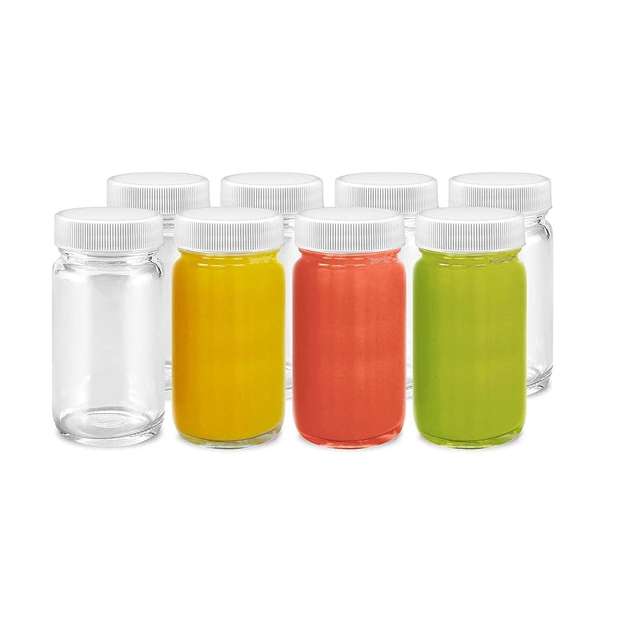 Juice Shot Bottles Set - Wide Mouth for Juicing, Beverage Storage, Liquids, 2 oz, Clear Glass wit... | Amazon (US)