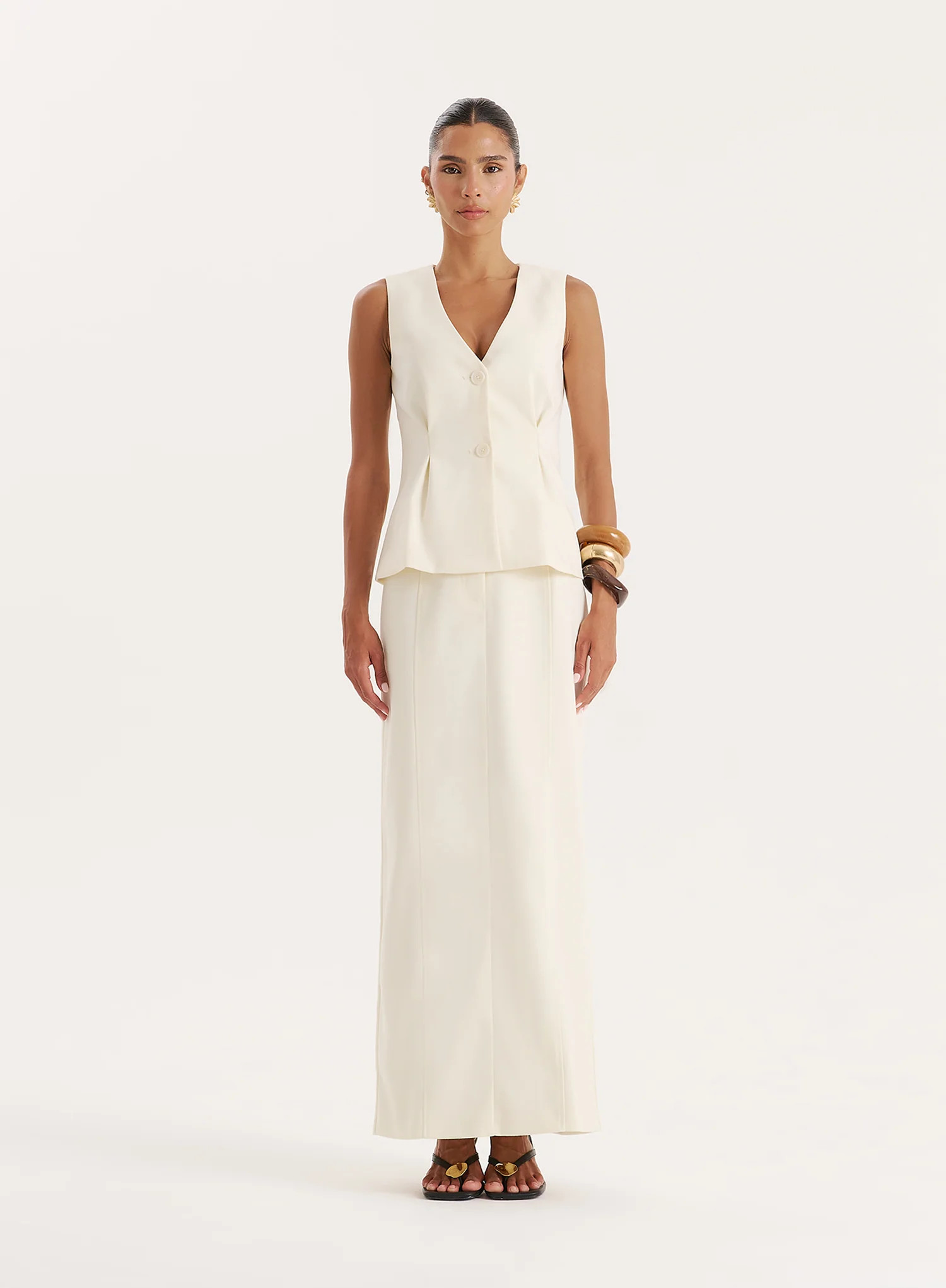 Cream Tailored Maxi Skirt- Mila | 4th & Reckless