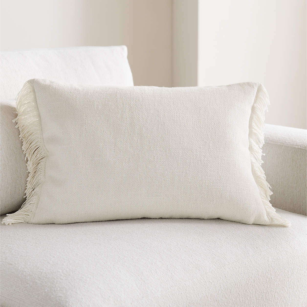Casual Textured Fringe 24"x16" Arctic Ivory Throw Pillow Cover + Reviews | Crate & Barrel | Crate & Barrel